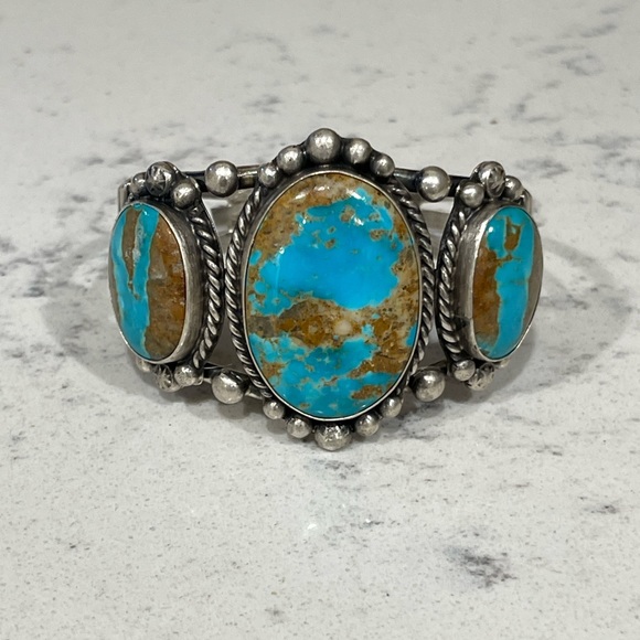 Native American Kingman Mine Turquoise Bracelet by Augustine Largo - Picture 1 of 9